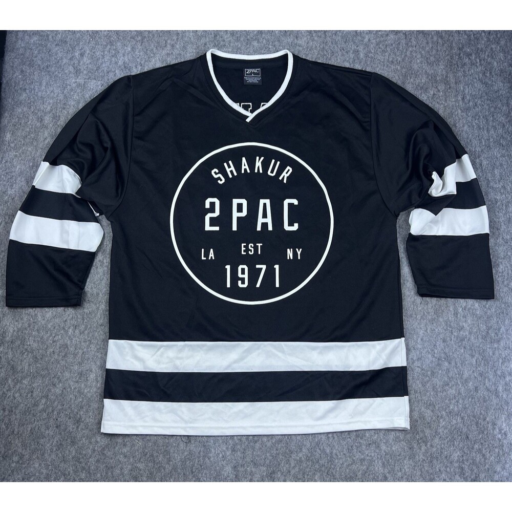 Tupac Men's 2Pac est. 1971 Black / White Hockey Jersey #71 Hip Hop Size Large
